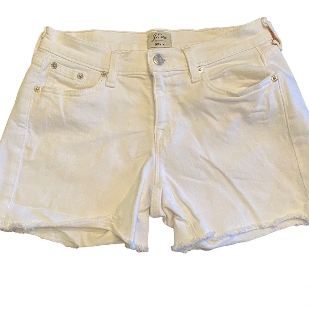 JCrew White Denim Cutoff Shorts distressed edge size 24
